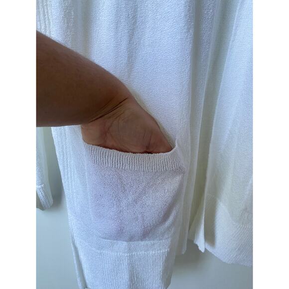 Fontabella White Open Front Longline Cardigan Sweater L Capsule Wardrobe Casual - Picture 3 of 8